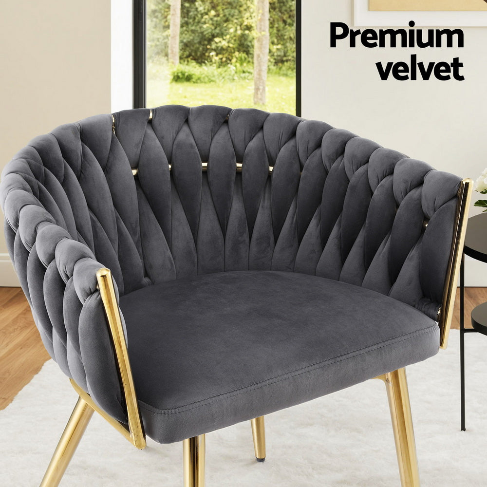 Elias (Set of 2) Woven Velvet Dining Chairs - Grey - Homecoze