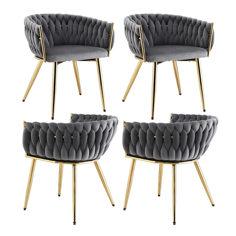 Elias (Set of 4) Woven Velvet Dining Chairs - Grey - Homecoze