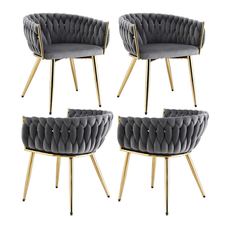 Elias (Set of 4) Woven Velvet Dining Chairs - Grey - Homecoze