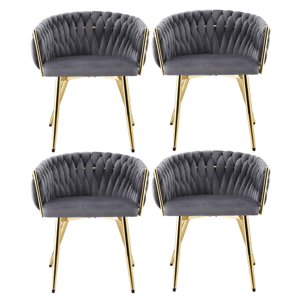 Elias (Set of 4) Woven Velvet Dining Chairs - Grey - Homecoze