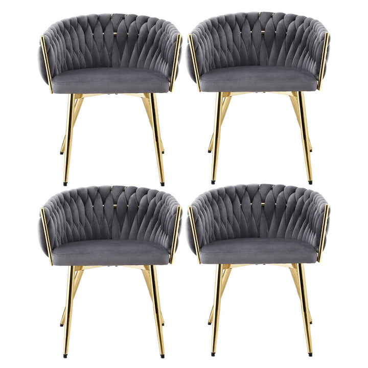 Elias (Set of 4) Woven Velvet Dining Chairs - Grey - Homecoze