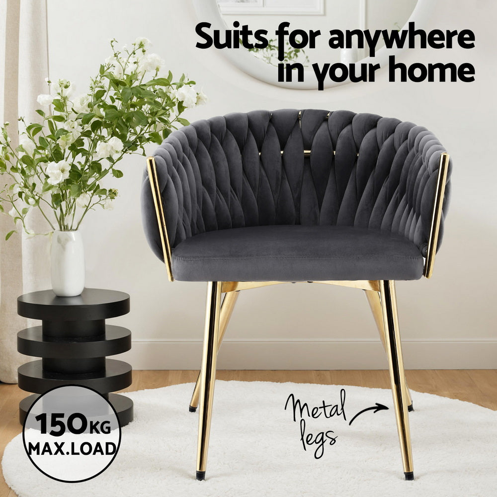 Elias (Set of 4) Woven Velvet Dining Chairs - Grey - Homecoze