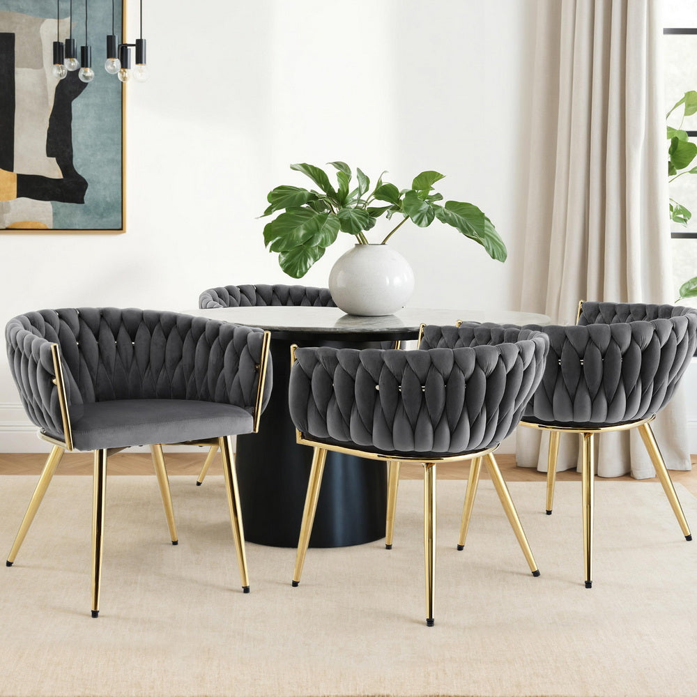 Elias (Set of 4) Woven Velvet Dining Chairs - Grey - Homecoze