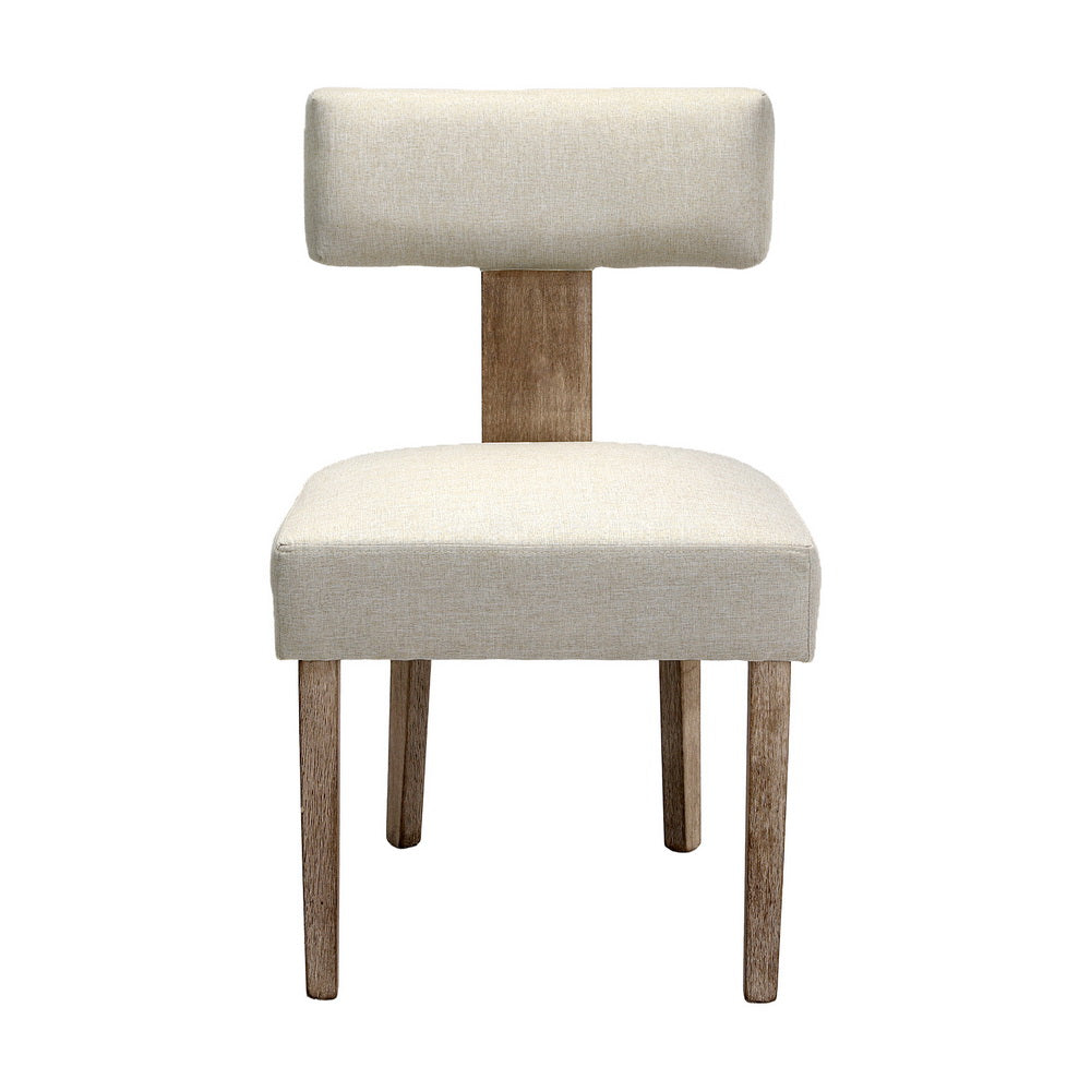 Set of 2 Dining Chairs T-Back Linen Fabric - Beige - Homecoze