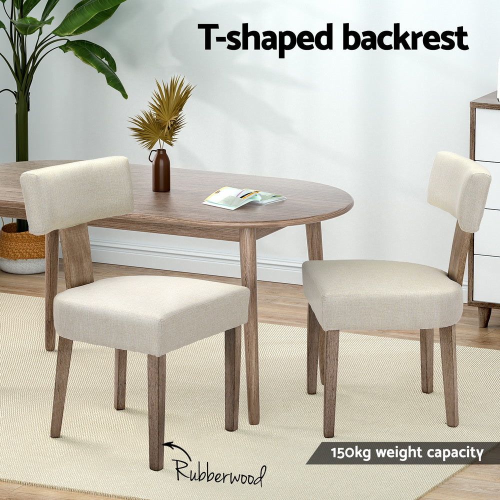 Set of 2 Dining Chairs T-Back Linen Fabric - Beige - Homecoze