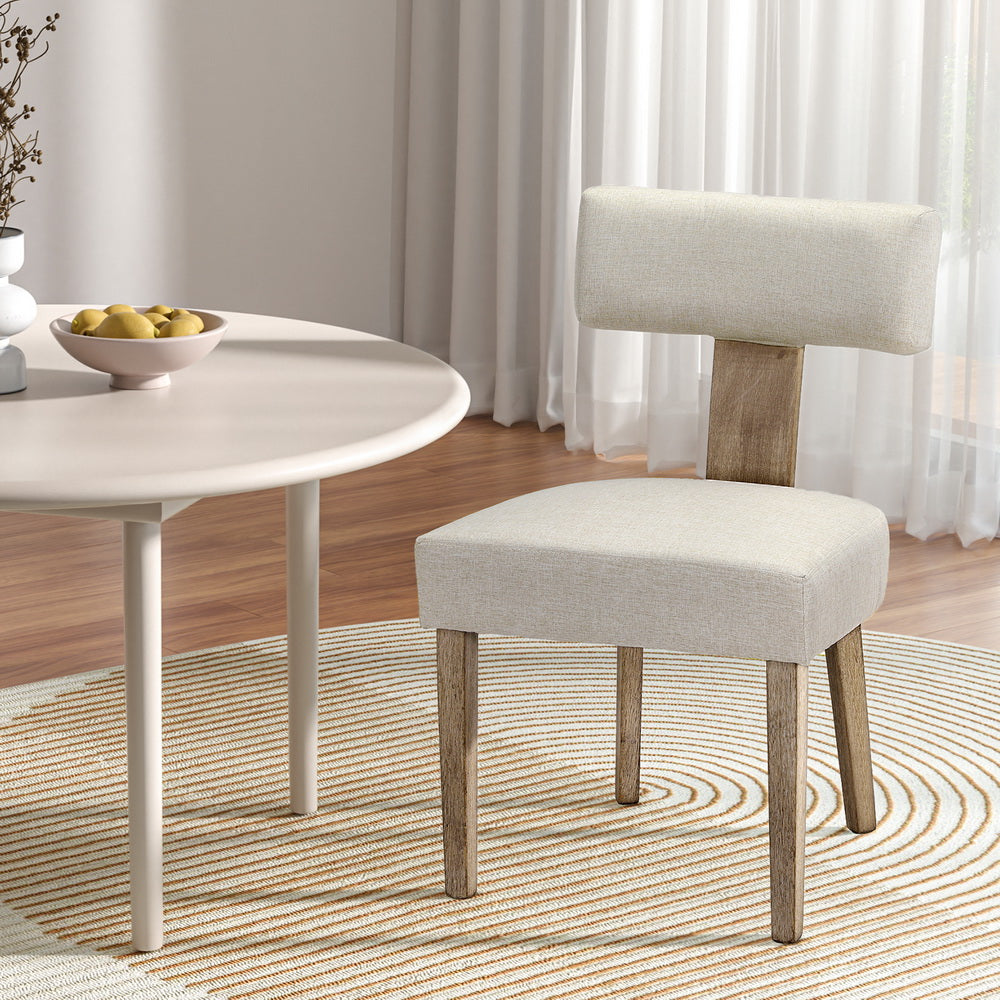 Set of 2 Dining Chairs T-Back Linen Fabric - Beige - Homecoze
