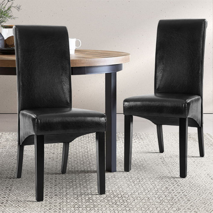 Set of 2 Dining Chairs PU Leather - Black