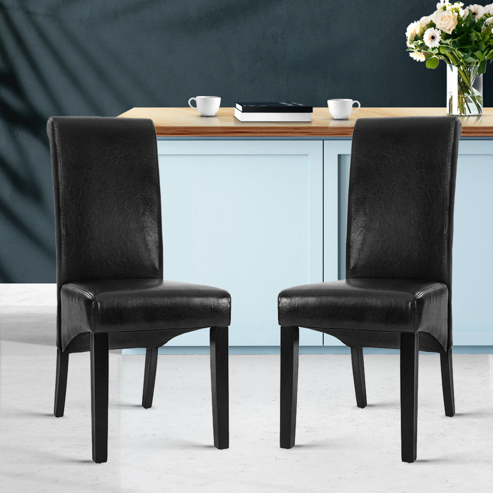 Set of 2 Dining Chairs PU Leather - Black - Homecoze