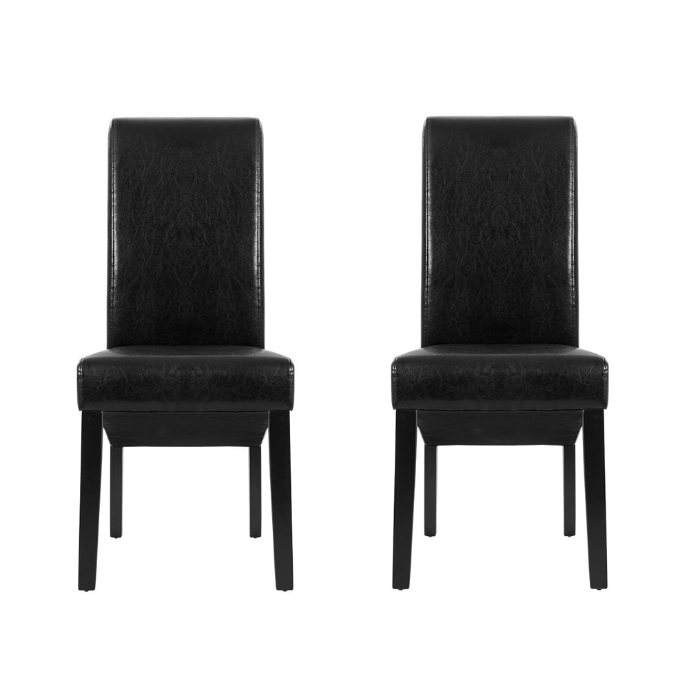 Set of 2 Dining Chairs PU Leather - Black - Homecoze