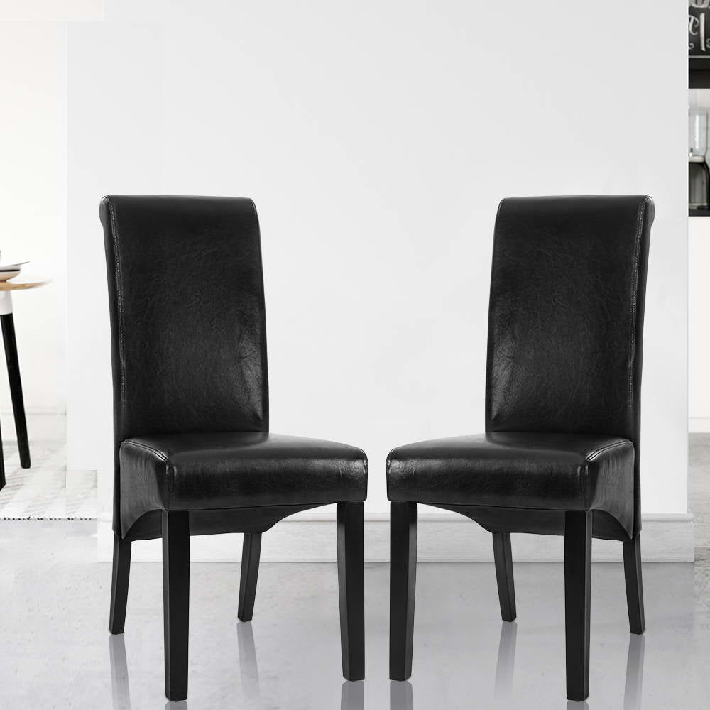 Set of 2 Dining Chairs PU Leather - Black - Homecoze