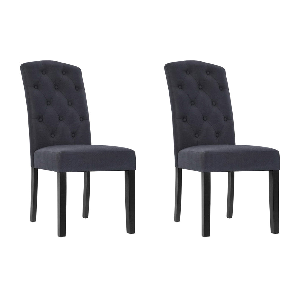 Set of 2 French Provincial Style Dining Chair - Dark Grey Linen - Homecoze