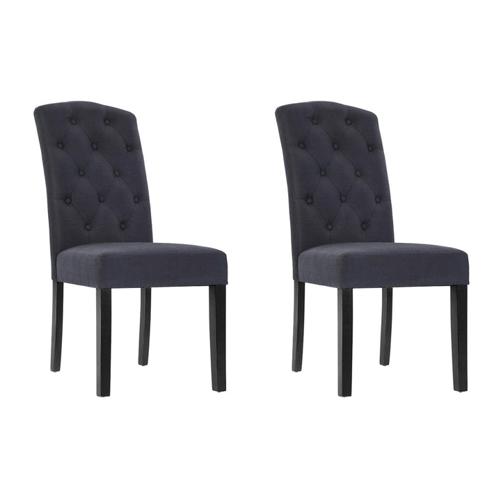 Set of 2 French Provincial Style Dining Chair - Dark Grey Linen Homecoze