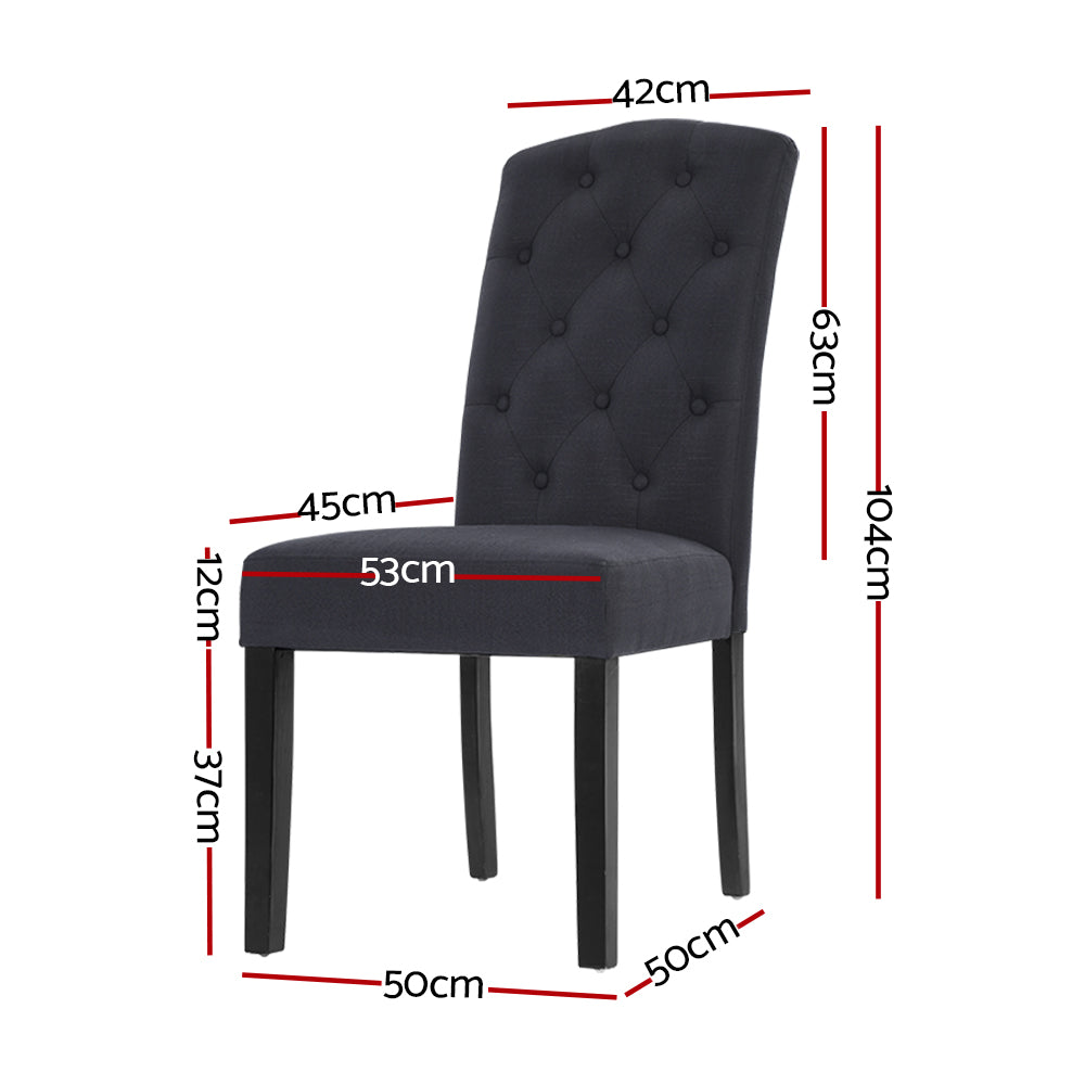Set of 2 French Provincial Style Dining Chair - Dark Grey Linen - Homecoze
