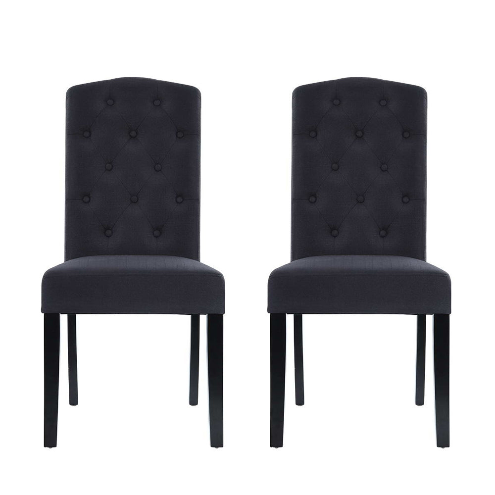 Set of 2 French Provincial Style Dining Chair - Dark Grey Linen - Homecoze