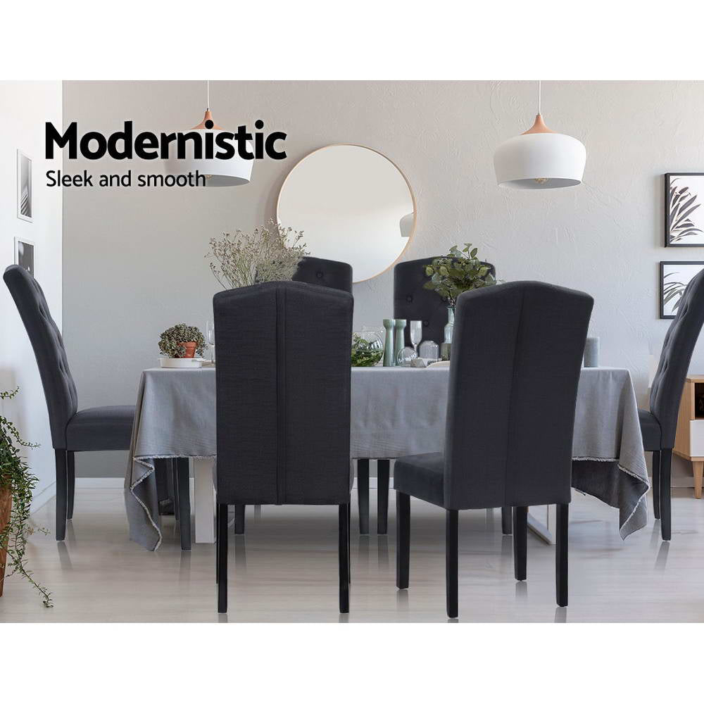 Set of 2 French Provincial Style Dining Chair - Dark Grey Linen - Homecoze