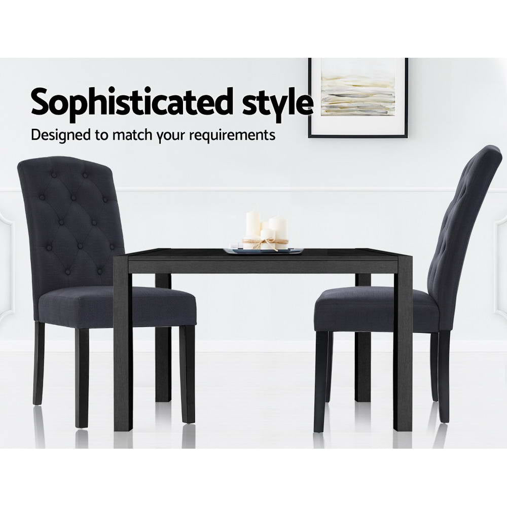 Set of 2 French Provincial Style Dining Chair - Dark Grey Linen - Homecoze