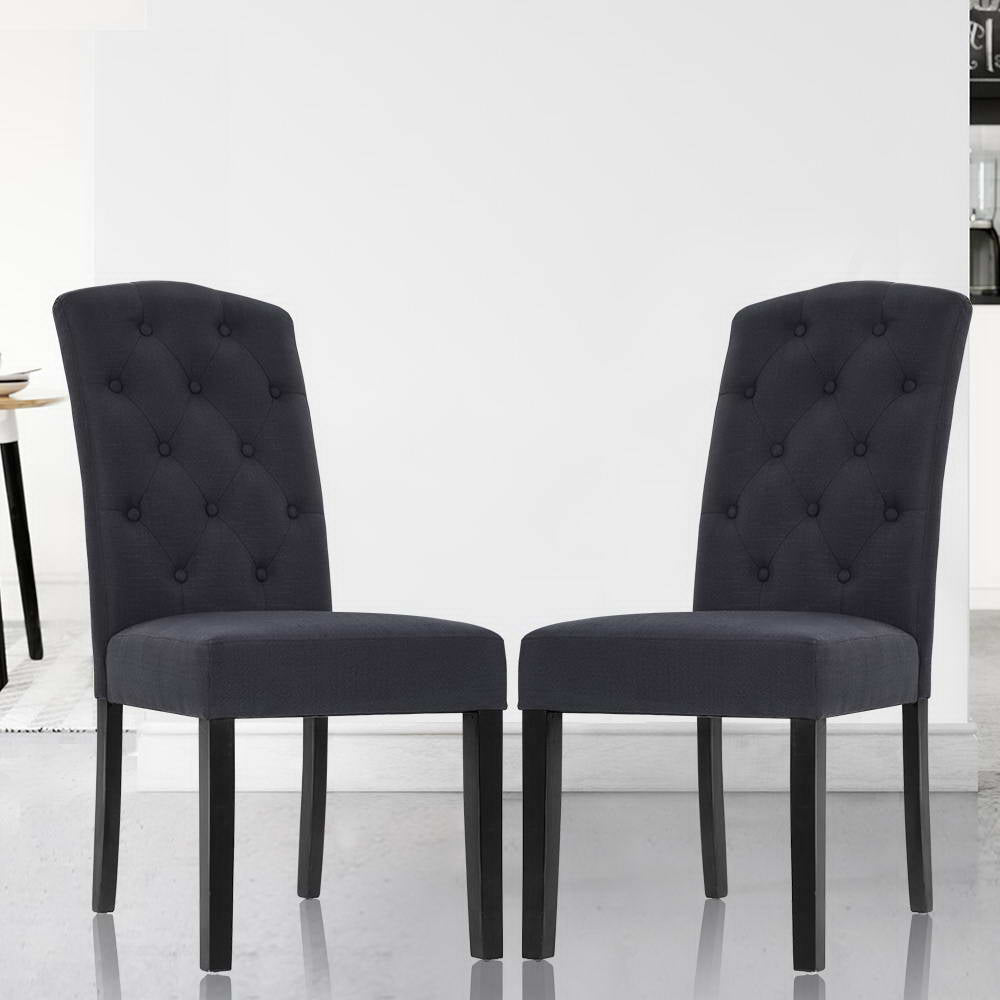 Set of 2 French Provincial Style Dining Chair - Dark Grey Linen - Homecoze