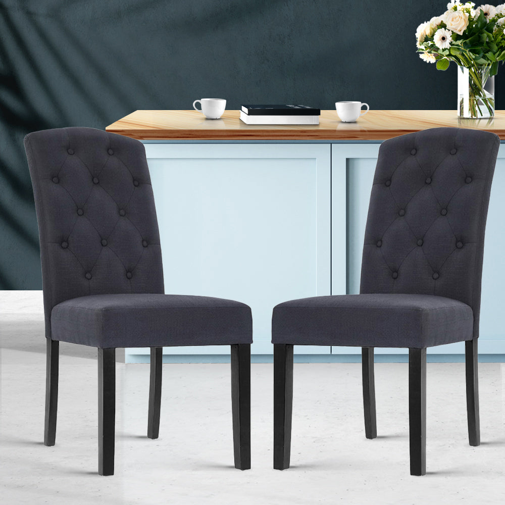 Set of 2 French Provincial Style Dining Chair - Dark Grey Linen - Homecoze