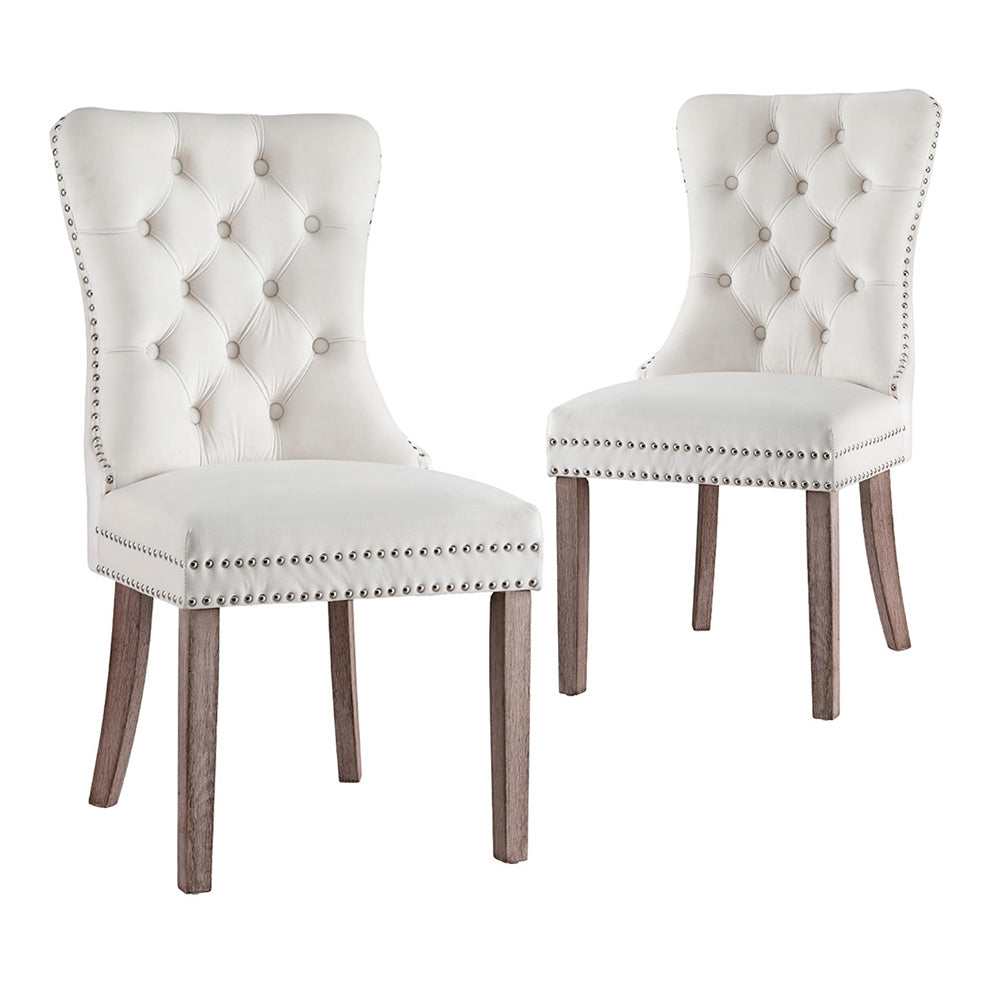 Set of 2 Tufted Velvet Dining Chairs - Beige - Homecoze