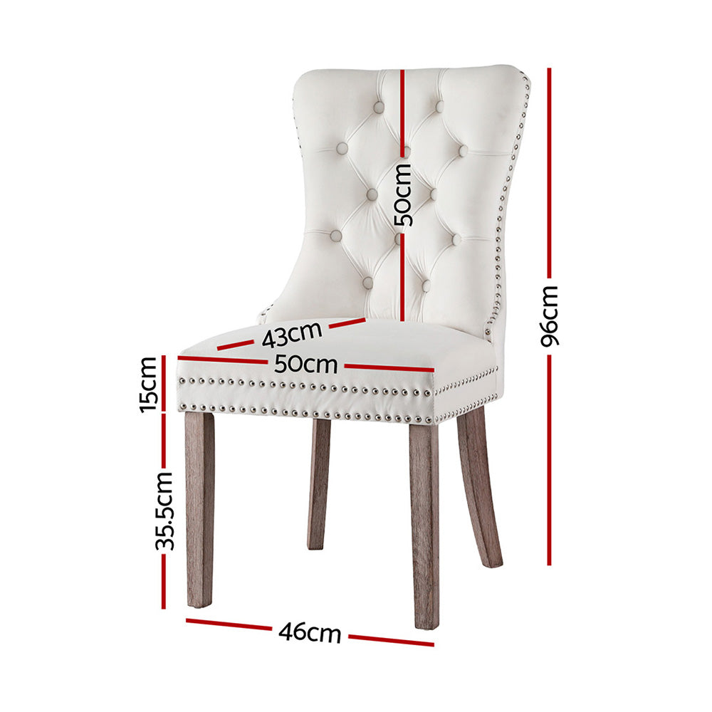 Set of 2 Tufted Velvet Dining Chairs - Beige - Homecoze