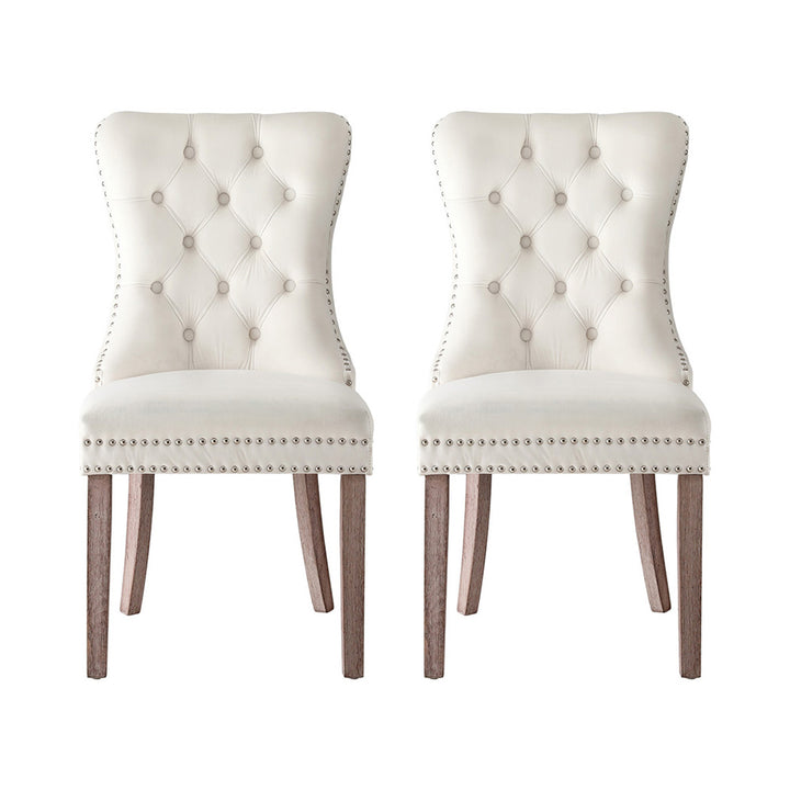 Set of 2 Tufted Velvet Dining Chairs - Beige - Homecoze