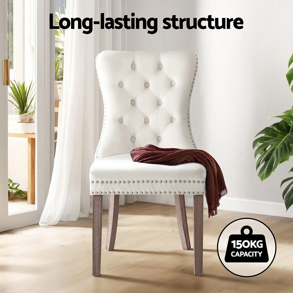 Set of 2 Tufted Velvet Dining Chairs - Beige - Homecoze