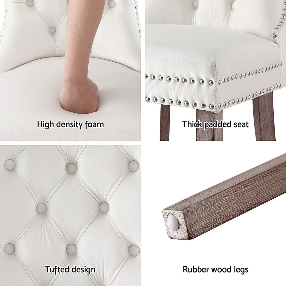 Set of 2 Tufted Velvet Dining Chairs - Beige - Homecoze