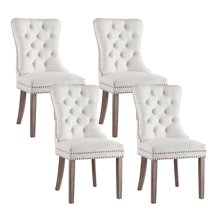 Set of 4 Tufted Velvet Dining Chairs - Beige - Homecoze