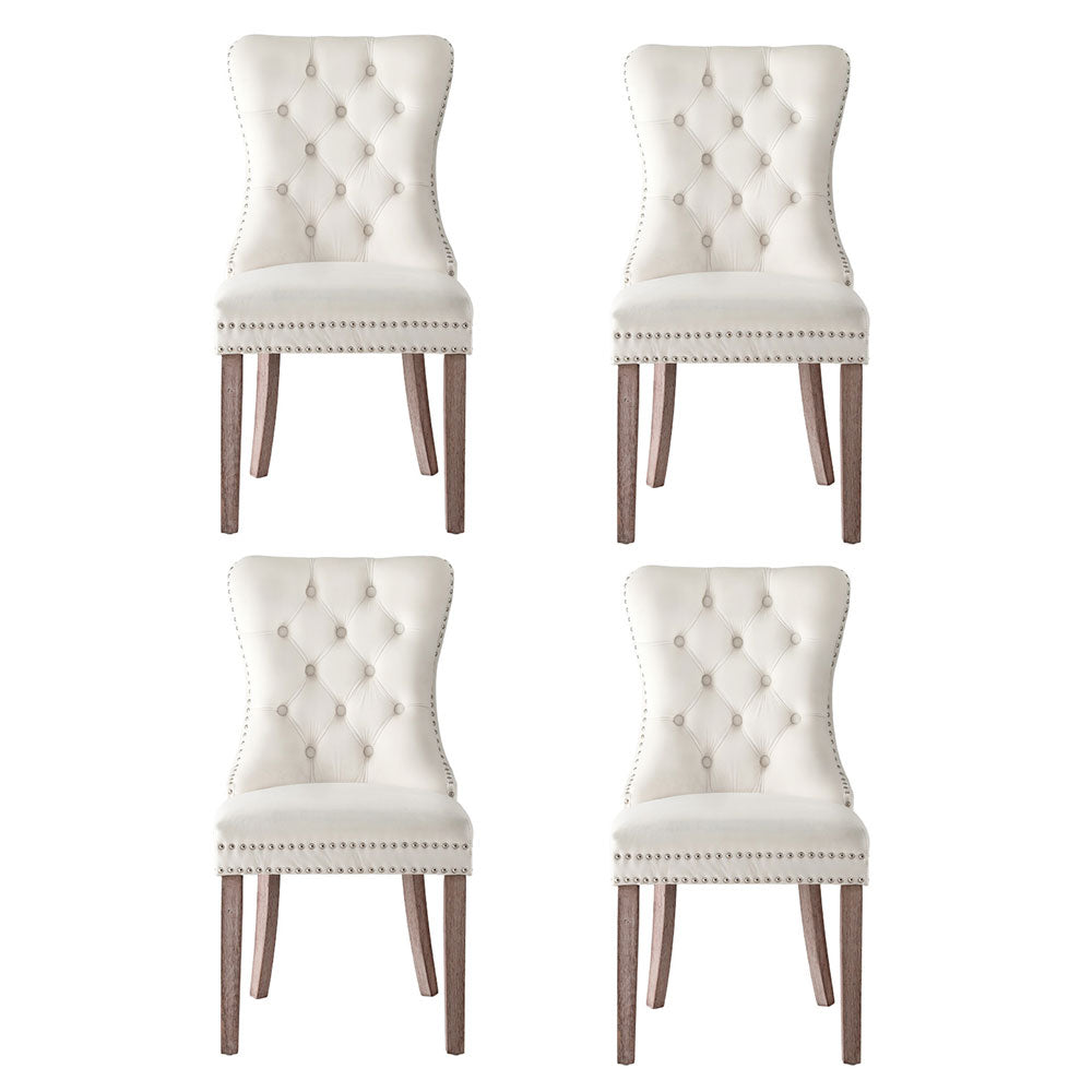Set of 4 Tufted Velvet Dining Chairs - Beige - Homecoze