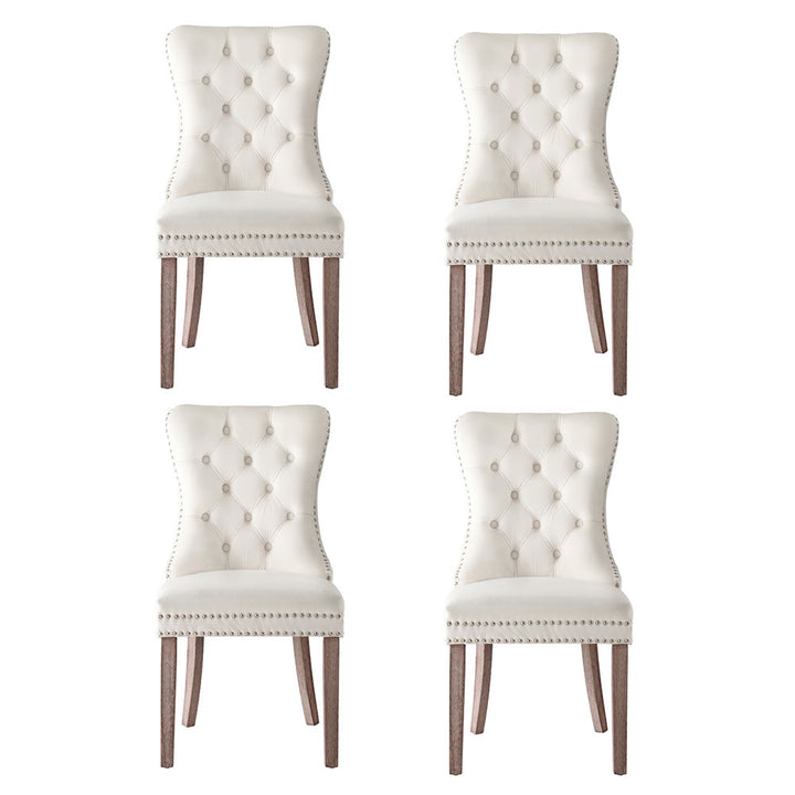 Set of 4 Tufted Velvet Dining Chairs - Beige - Homecoze