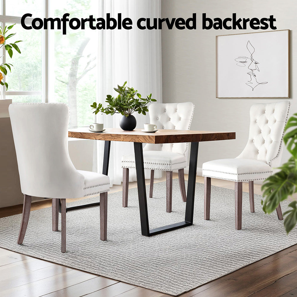 Set of 4 Tufted Velvet Dining Chairs - Beige - Homecoze