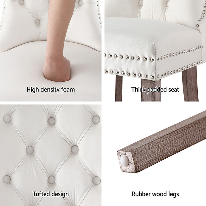 Set of 4 Tufted Velvet Dining Chairs - Beige - Homecoze