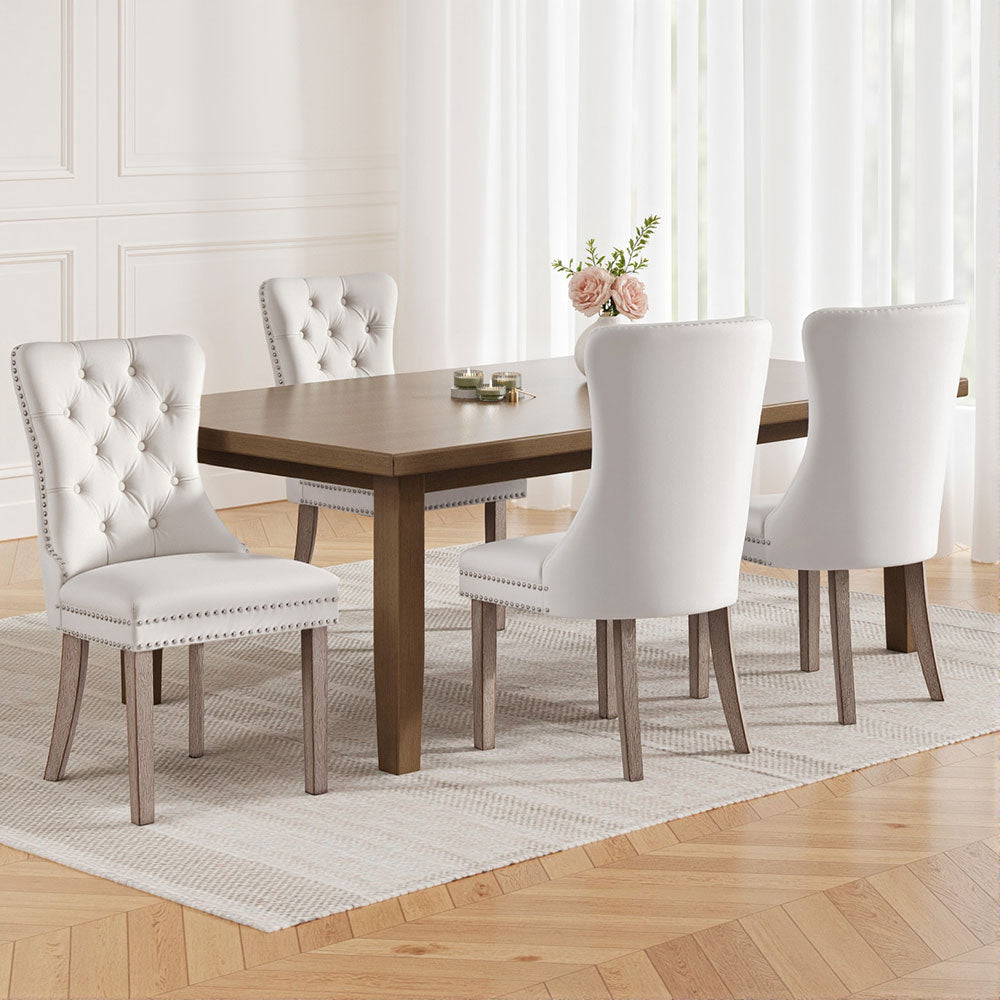 Set of 4 Tufted Velvet Dining Chairs - Beige - Homecoze