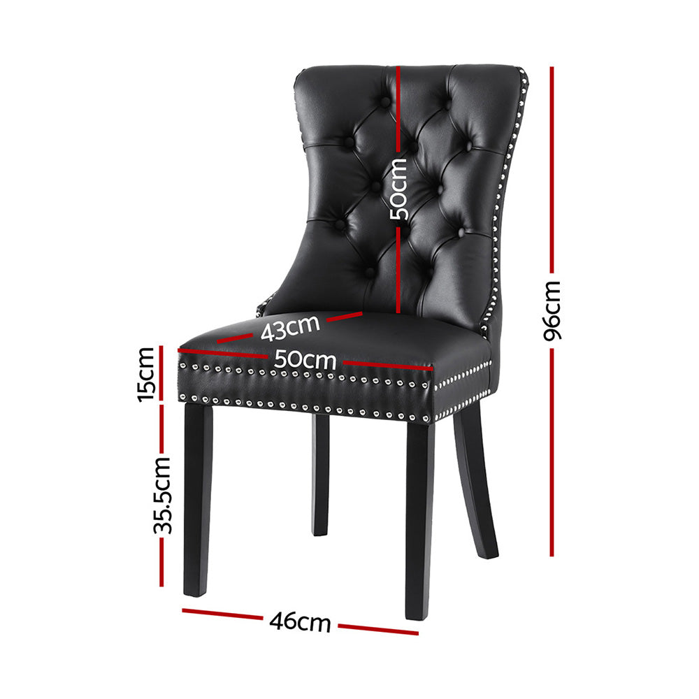 Set of 2 Tufted PU Leather Dining Chairs - Black - Homecoze