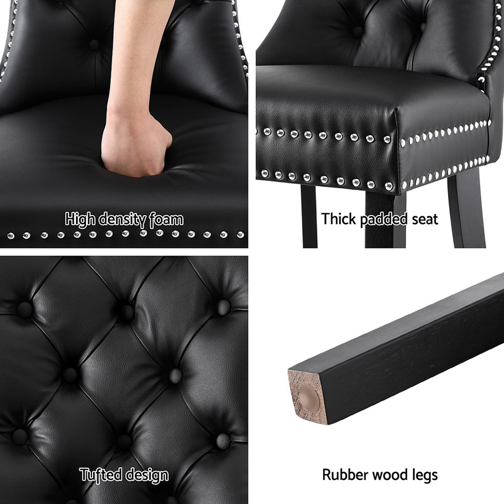 Set of 2 Tufted PU Leather Dining Chairs - Black - Homecoze