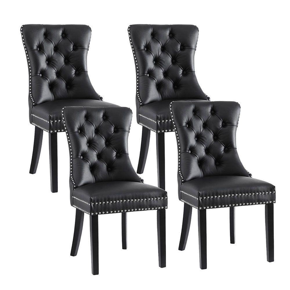 Set of 4 Tufted PU Leather Dining Chairs - Black - Homecoze