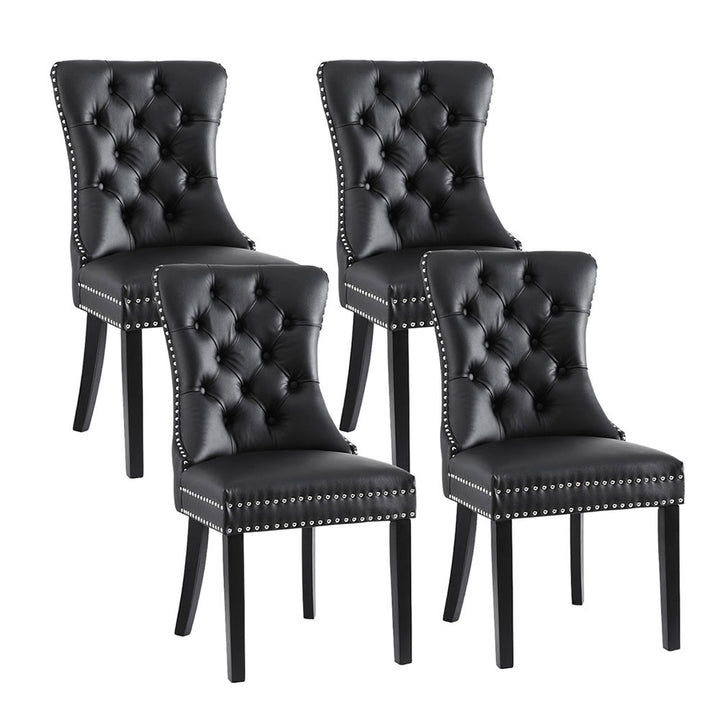 Set of 4 Tufted PU Leather Dining Chairs - Black - Homecoze