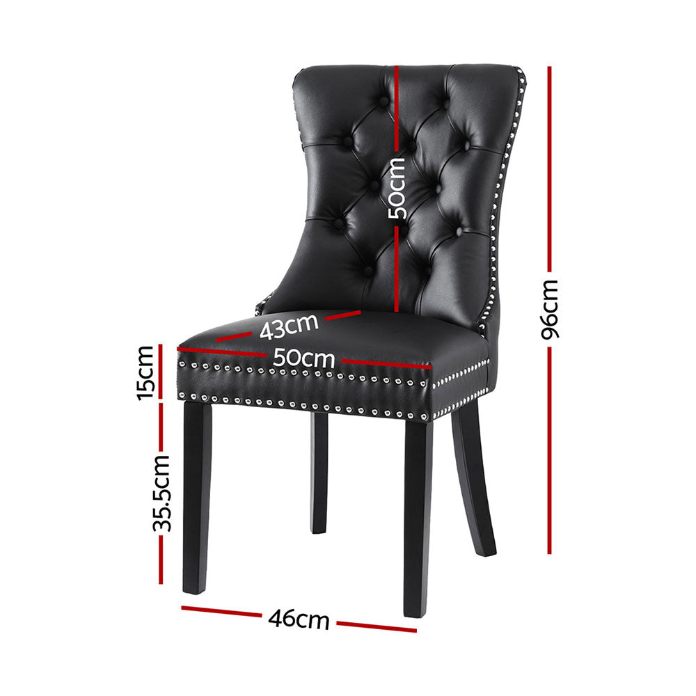 Set of 4 Tufted PU Leather Dining Chairs - Black - Homecoze