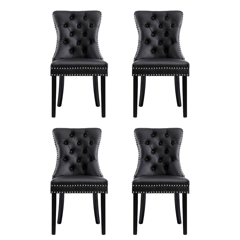Set of 4 Tufted PU Leather Dining Chairs - Black - Homecoze