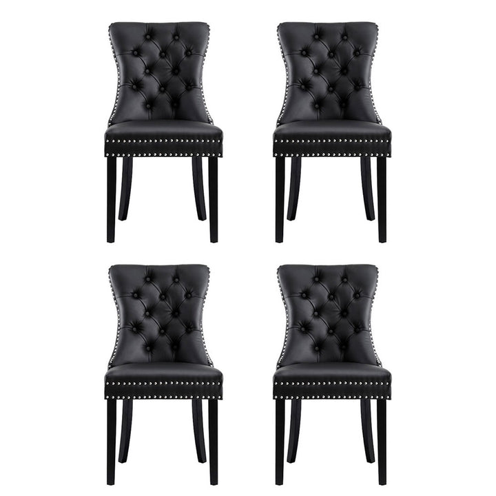 Set of 4 Tufted PU Leather Dining Chairs - Black - Homecoze