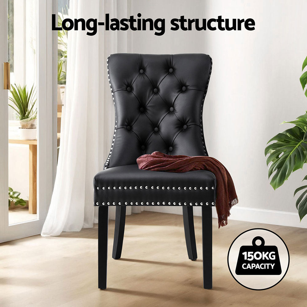 Set of 4 Tufted PU Leather Dining Chairs - Black - Homecoze