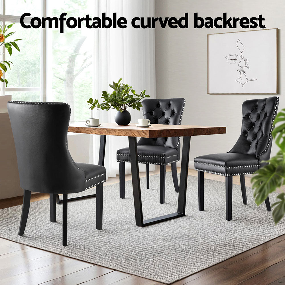 Set of 4 Tufted PU Leather Dining Chairs - Black - Homecoze
