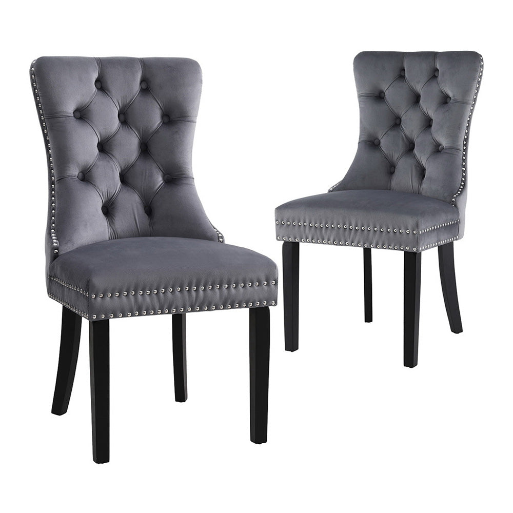 Set of 2 Tufted Velvet Dining Chairs - Grey - Homecoze