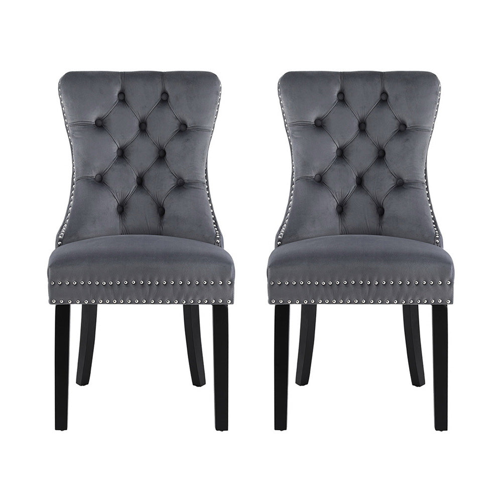 Set of 2 Tufted Velvet Dining Chairs - Grey - Homecoze