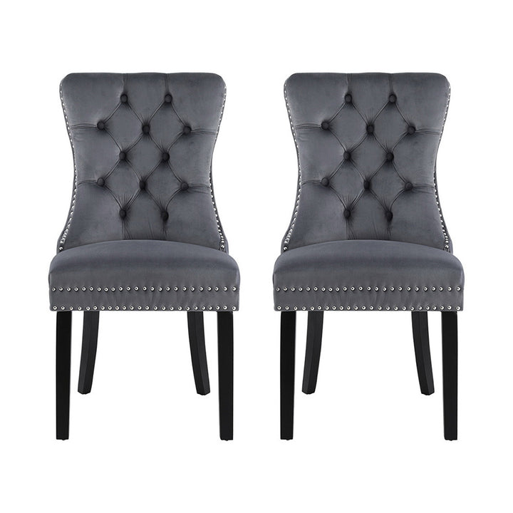 Set of 2 Tufted Velvet Dining Chairs - Grey - Homecoze