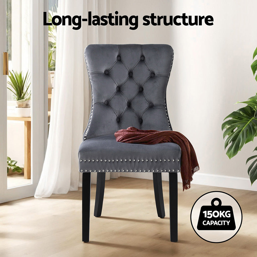 Set of 2 Tufted Velvet Dining Chairs - Grey - Homecoze