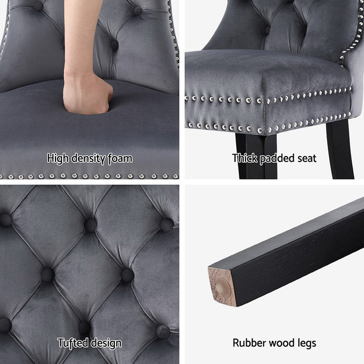 Set of 2 Tufted Velvet Dining Chairs - Grey - Homecoze