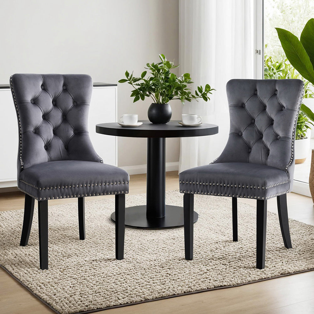 Set of 2 Tufted Velvet Dining Chairs - Grey - Homecoze