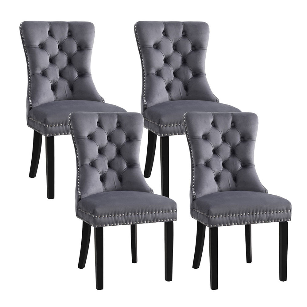 Set of 4 Tufted Velvet Dining Chairs - Grey - Homecoze