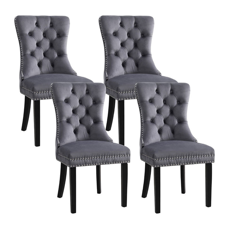 Set of 4 Tufted Velvet Dining Chairs - Grey - Homecoze